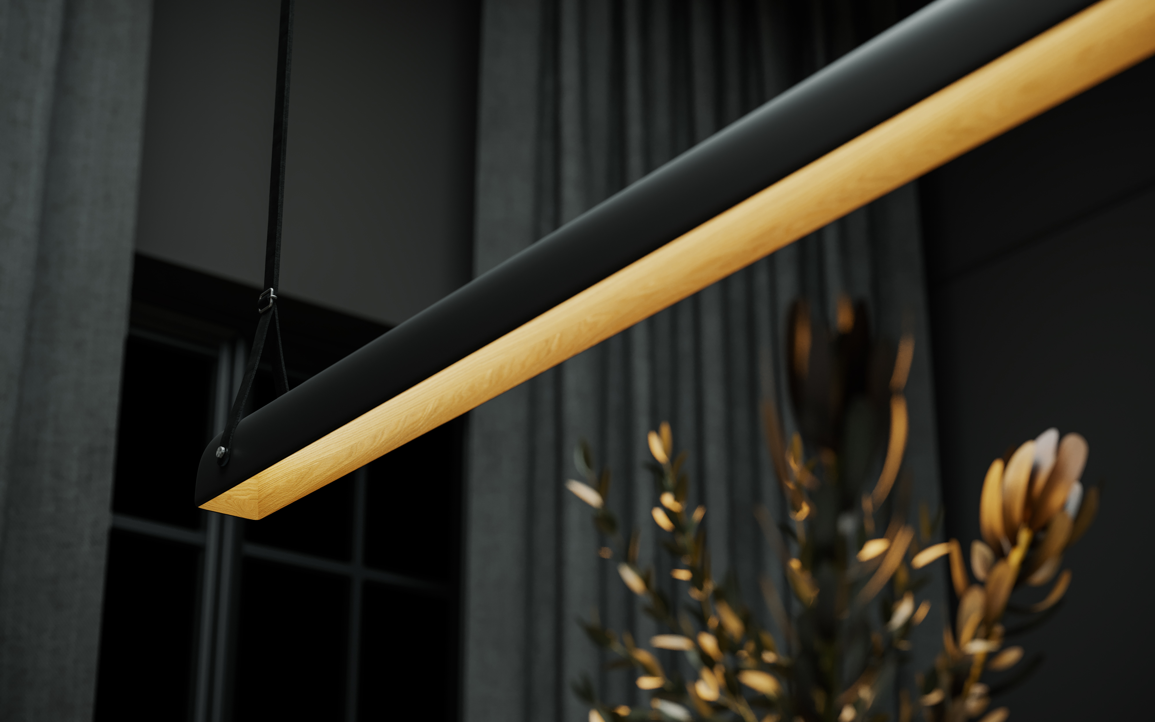 Black Mamba pendant in black with oak diffuser