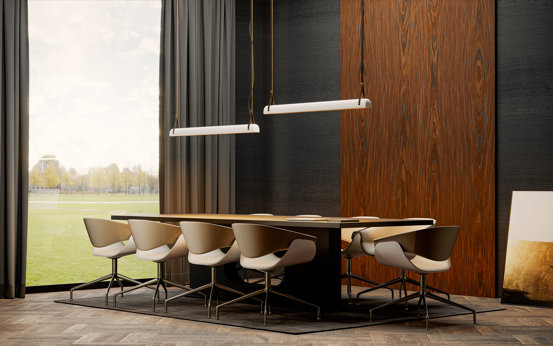 Nauge pendant luminaire above a boardroom table